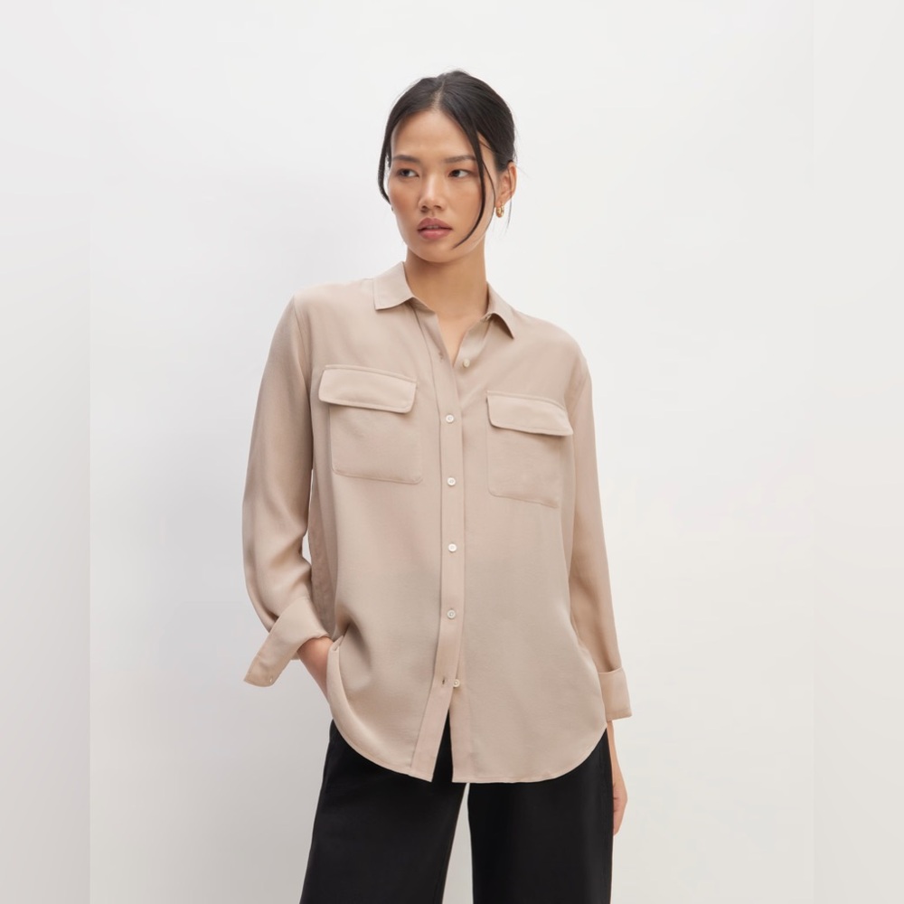NWT Everlane Utility Shirt in Washable Silk in Burnt Sugar, Sz 2